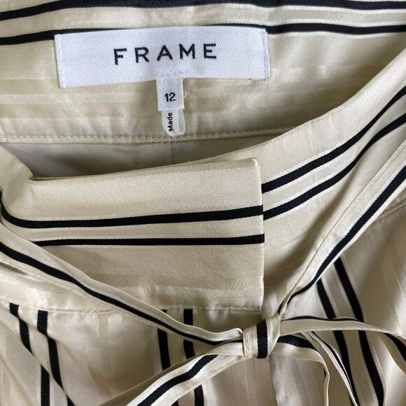 FRAME Silk Safari Pants Size 12 Cream Black Striped Jacquard Wide Leg Career - Picture 12 of 16